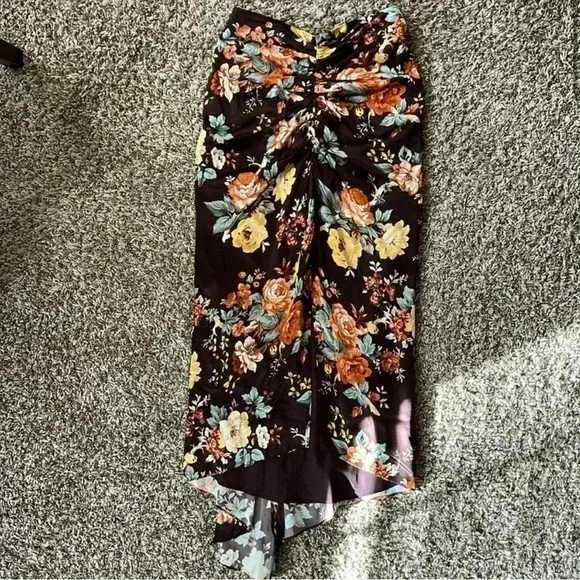NWOT Veronica Beard Pixie ruched floral print satin midi skirt in Oxblood - Picture 7 of 8